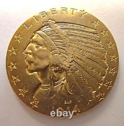 1914 US 500 Indian Head gold coin KM129 AGW 242 oz 836 grams High grade G2U