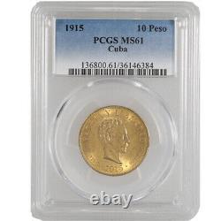 1915 10 Pesos Jose Marti Gold Coin PCGS MS 61 Diez Pesos