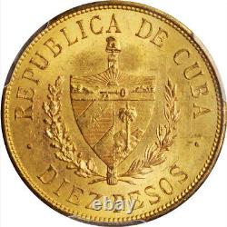 1915 10 Pesos Jose Marti Gold Coin PCGS MS 61 Diez Pesos