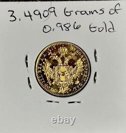 1915 AUSTRIA 1 DUCAT RESTRIKE PROOFLIKE GEM. 1106 Oz COIN GOLD. 986 Beauty