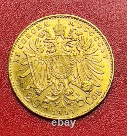1915 Austria 20 Corona Gold Coin, AU/BU. 6.78 Grams. 1960 Oz. Of Gold
