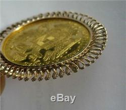 1915 Austria 4 Ducat Gold Coin Set in 14K Gold Bezel Brooch Pendant 23 grams