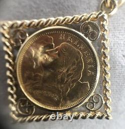 1915 B Helvetia 20 Francs Swiss Framed Pendant 14k Yellow Gold 11.3grams