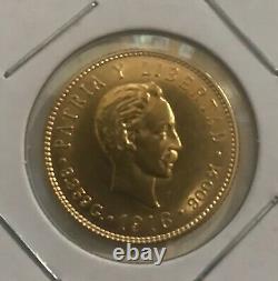 1916 5 Pesos Gold Coin Brilliant Uncirculated Patria E Libertad 8.359 Grams