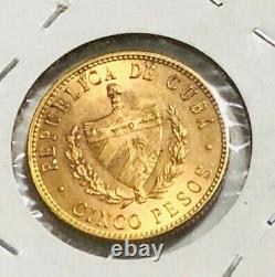 1916 5 Pesos Gold Coin Patria E Libertad 8.359 Grams
