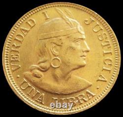 1917 Gold Peru 7.988 Grams Un Libra 1 Pound Coin Lima Mint