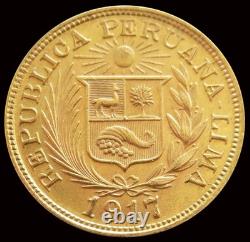 1917 Gold Peru 7.988 Grams Un Libra 1 Pound Coin Lima Mint