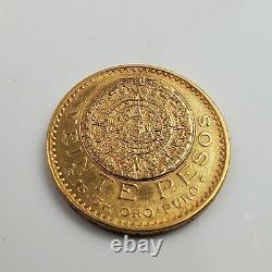 1918 Mexico Veinte Pesos Aztec Calendar Gold Coin 15 Grams Oro Puro World Gold