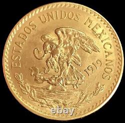 1919 Gold Mexico 20 Pesos 16.66 Grams Aztec Sunstone Mint State Coin