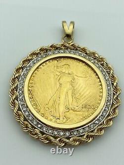 1920 Liberty $20 Coin with Solid Gold and 1.75ct Diamond Frame 50.9 grams