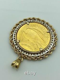 1920 Liberty $20 Coin with Solid Gold and 1.75ct Diamond Frame 50.9 grams