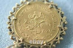 1921 VIENTE 20 PESOS. 90 Gold Coin 24 Gram Diamond Sapphire 14K Pendant Necklace
