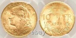 1922 B Beautiful Gold Coin Switzerland Swiss Confederation Ten Francs MS 65