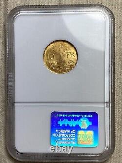 1922 B Gold Switzerland 10 Francs 3.225 Grams Helvetia Coin Ngc Ms 65