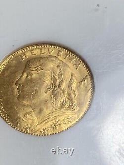 1922 B Gold Switzerland 10 Francs 3.225 Grams Helvetia Coin Ngc Ms 65