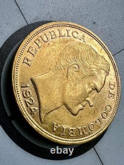 1924-B Colombia 10 Pesos 91.7% Gold 15.976 Grams Antique Collectible Coin