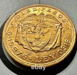 1924-B Colombia 10 Pesos 91.7% Gold 15.976 Grams Antique Collectible Coin