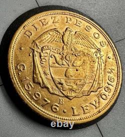 1924-B Colombia 10 Pesos 91.7% Gold 15.976 Grams Antique Collectible Coin