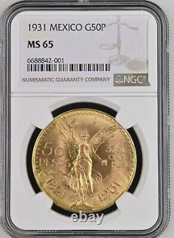 1931 Mexico Gold 50 Pesos MS65 NGC Certified RARE Winged Liberty Coin