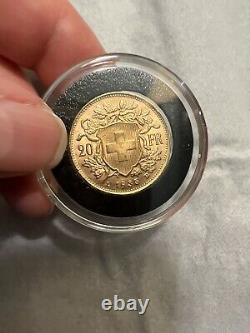 1935 B Gold Coin 20 Twenty Swiss Francs French Switzerland AU/BU Helvetia Stars