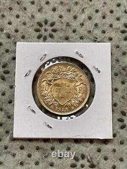 1935 Gold Coin 20 Francs French AU Helvetia Coin 22KT (Twenty Francs Gold Piece)