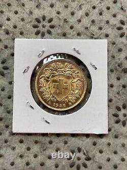 1935 Gold Coin 20 Francs French AU Helvetia Coin 22KT (Twenty Francs Gold Piece)