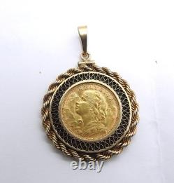 1935 Swiss Gold 20 Francs Helvetia Gold Coin Pendant with Bezel 15.9 Grams