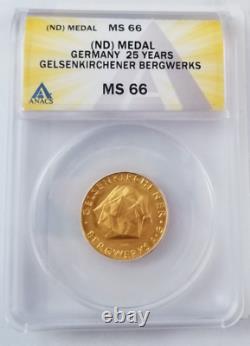 1938 9.986% Gold 25 Year Medal Germany ANACS MS 66 (23.66Kt gold)