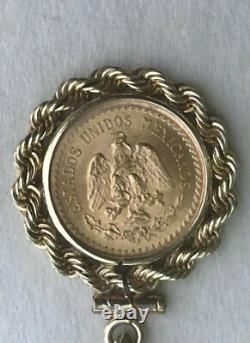 1945 2.5 Dos Peso 2 1/2 Gold Coin 14k Gold Necklace + Bezel 8.6 Grams 21 +