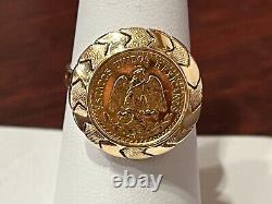 1945 Dos Pesos Coin set in 14K Yellow Gold Ring Size 7 5.5 Grams