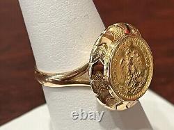 1945 Dos Pesos Coin set in 14K Yellow Gold Ring Size 7 5.5 Grams