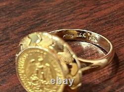 1945 Dos Pesos Coin set in 14K Yellow Gold Ring Size 7 5.5 Grams