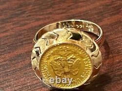 1945 Dos Pesos Coin set in 14K Yellow Gold Ring Size 7 5.5 Grams