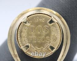 1945 Dos Pesos Gold Coin in 14K Yellow Gold Pendant 2.6 Grams