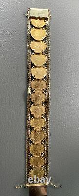 1945 Dos Y Medio Peso Gold Coin Set In 14k Gold Bracelet 13 Coins 53+ Grams