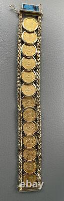 1945 Dos Y Medio Peso Gold Coin Set In 14k Gold Bracelet 13 Coins 53+ Grams