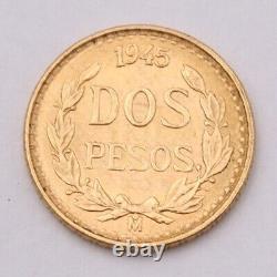 1945 MEXICO Dos Pesos Gold Coin (1.66 grams, 90% gold) Uncirculated