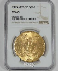 1945 MEXICO GOLD 50 Pesos CERTIFIED NGC MS 65