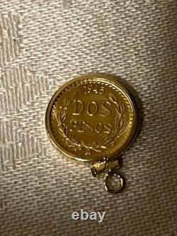 1945 Mexican Dos Pesos Gold Coin Pendant 22-karat Gold Coin 10-karat Gold Bezel