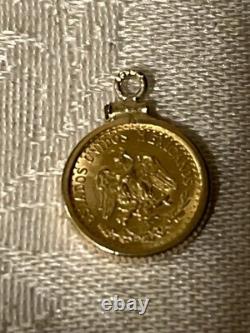 1945 Mexican Dos Pesos Gold Coin Pendant 22-karat Gold Coin 10-karat Gold Bezel