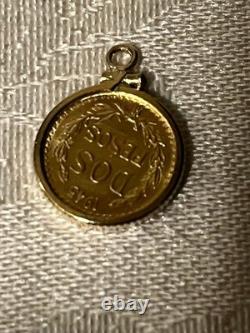 1945 Mexican Dos Pesos Gold Coin Pendant 22-karat Gold Coin 10-karat Gold Bezel