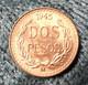 1945 Mo Dos Peso Gold Coin, Mexican 90% Fine Gold 2-peso Coin, Snake, Cactus