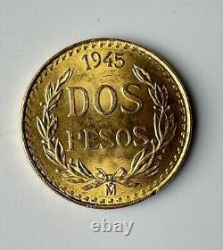 1945-Mo Mexico 2 Pesos (Dos Pesos) 1.5g Gold Coin Great Condition and Luster