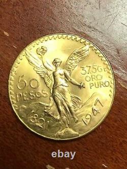 1947 MEXICO 50 PESOS 1.2 Oz. 37.5 GRAMS GOLD CHOICE BU BEAUTIFUL