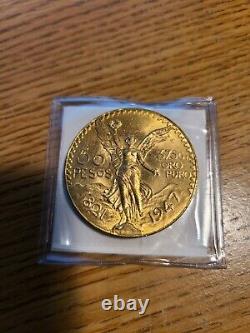 1947 MEXICO 50 PESOS 1.206 troy oz. 37.5 Grams GOLD BU Coin