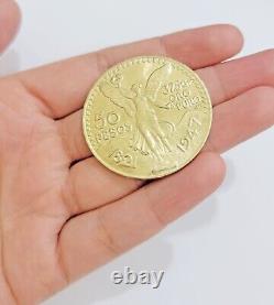 1947 Mexican Centenario 50 Gold Pesos Coin Solid 10k Yellow Gold Centenaro REAL