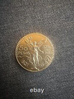 1947 Mexican Centenario 50 Pesos 37.5 Grams Pure Gold 1.2 Troy Oz