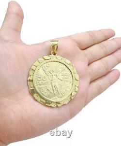 1947 Mexican Centenaro 50 Gold Pesos Copy Coin With Bezel Solid 14k Yellow Gold