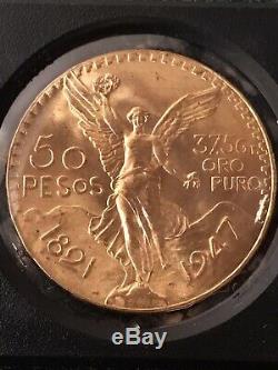 1947 Mexico Gold 50 Pesos BU 1.2057 Oz, 37.5 Grams GOLD Bullion Coin