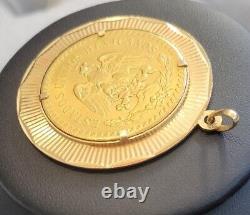 1947 Mexico Gold 50 Pesos Coin In 18K Bezel Pendant Jewelry Necklace 53 Grams